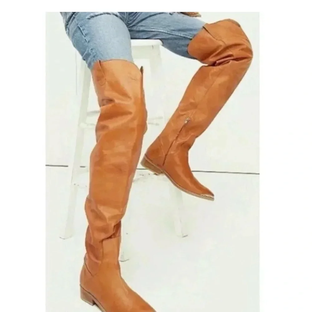 Free People Tan Over-the-Knee Leather Boots - New Without Tagd - Picture 1 of 5